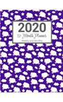 2020 12-Month Planner Weekly and Monthly: Sheep Pattern With Daily Goals and Meal Planner