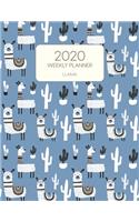 2020 Weekly Planner Llama: Dated With To Do Notes And Inspirational Quotes - Llama In Blue