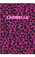 Carmella: Personalized Pink Leopard Print Notebook (Animal Skin Pattern). College Ruled (Lined) Journal for Notes, Diary, Journaling. Wild Cat Theme Design wi