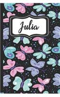 Julia: Personalized Girls Name Journal Lined Notebook Beautiful Pretty Butterflies for Women