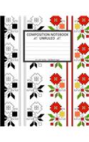 Unruled Composition Notebook 8" x 10". 120 Pages. Bulgarian Folk Art Pattern
