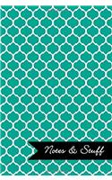 Notes & Stuff Lined Notebook With Persian Green Moroccan Trellis Pattern Cover