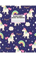 Blank Sheet Music Notebook: Cute Unicorn Matte Cover Design with 110 Pages White Paper Interior for Musician Students and Professionals Playing Piano, Ukelele, Mandolin and oth