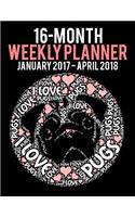 2017-2018 Weekly Planner - Wordcloud Pug: Daily Diary Monthly Yearly Calendar