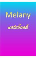 Melany: Blank Notebook - Wide Ruled Lined Paper Notepad - Writing Pad Practice Journal - Custom Personalized First Name Initial M Blue Purple Gold - Taking 