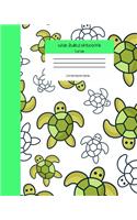 Wide Ruled Turtle Notebook Composition Book: Cute Workbook Journal for Kids & Ocean Lovers. 8" x 10" 120 Pages. Green Turtles