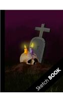 Sketch Book: Halloween Gifts: Skull with Yellow and Purple Candles, Blank Paper for Drawing, Doodling or Sketching