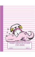Primary Composition Notebook Story Journal: Sleepy T-rex Dinosaur Notebook with Picture Space, Title Lines, Dotted Midlines Handwriting Practice Paper with 100 Blank Writing Pages, Perfect for