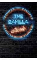 The CAMILLA Notebook: Vintage Blank Ruled Personalized & Custom Neon Sign Name Dotted Notebook Journal for Girls & Women. Wall Background. Funny Desk Accessories. Retro B