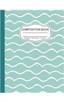 Composition Book: Green Waves Abstract Blue Green Wide Ruled Paper Lined Notebook Journal for Women Homeschool Office Teacher 7.5 x 9.25 in 100 Pages