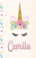 Camilla: Personalized Unicorn Primary Story Journal For Girls With Pink Name - Half Ruled Dotted Midline and Blank Picture Space - Kindergarten to Early Chil