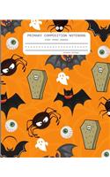 Primary Composition Notebook: HAPPY HALLOWEEN! Handwriting Practice Dotted Midline Notebook with Picture Space - Grade K-2 - 100 Lined Story Pages - School Exercise Workbook Shee