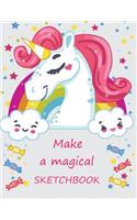 Make a magical sketchbook: Unicorn on grey cover (8.5 x 11) inches 110 pages, Blank Unlined Paper for Sketching, Drawing, Whiting, Journaling & Doodling