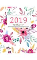 2019 Monthly Planner: A Year - 12 Month - January 2019 to December 2019 For To do list Journal Notebook Planners And Academic Agenda Schedule Organizer Logbook - Floral C