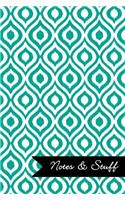 Notes & Stuff Lined Notebook With Persian Green Ikat Pattern Cover