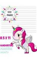 Handwriting Practice Paper: Bright Pink Unicorn Notebook with Dotted Sheets for K-3 Students 100 Pages 8.5x11(1 Handwriting Practice Paper)