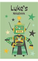 Luke's Notebook: Cool Personalised Robot Illustration 6x9 Lined Notebook for Boys, 120 Pages