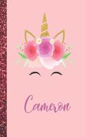 Cameron: Cameron Marble Size Unicorn SketchBook Personalized White Paper for Girls and Kids to Drawing and Sketching Doodle Taking Note Size 8.5 x 11