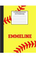 Emmeline Composition Notebook: Softball Composition Notebook Wide Ruled Paper for Girls Teens Journal for School Supplies - 110 pages 7.44x9.269