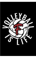 F Monogram Initial Volleyball Journal: Personalized Volleyball Gift, 6x9 Lined Blank Notebook, 150 Pages, Journal to Write in for Journaling, Notes, or Inspirational Quotes, Paperback Com
