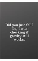 Did you just fall? No, I was checking if gravity still works.
