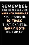 remember how excited you were when you turned 5 you should be 10 times that excited happy 50 th birthday