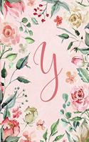 Notebook 6"x9" - Initial Y - Pink Green Floral Design