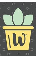 W: Trendy Succulent Monogrammed Initial 120 Paged Lined Journal