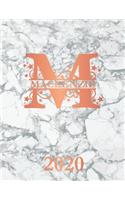 Mackenzie: 2020. Personalized Name Weekly Planner 2020. Monogram Letter M Notebook Diary. White Marble & Rose Gold Cover. Datebook Calendar Schedule