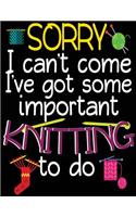 Sorry I Can't Come I've Got Some Important Knitting To Do