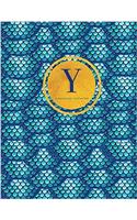 Initial y Notebook, Monogram Journal: Blue and Teal Nautical Ocean Theme, Mermaid Tail Design Personal Diary, 8.5 X 11