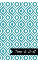Notes & Stuff - Robin's Egg Blue Lined Notebook in Ikat Pattern: Soft Cover, 6 X 9 Journal, 190 Pages