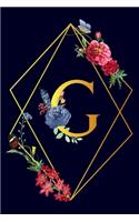 G: Monogram Initial G Notebook Gift for Women & Girls. Beautiful Floral & Gold on Navy Blue Lined Personalized Journal & Diary