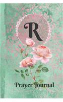 Letter R Personalized Monogram Praise and Worship Prayer Journal: Religious Devotional Sermon Journal in Green and Pink Damask Lace with Roses on Glossy Cover