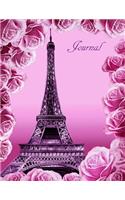 Eiffel Tower And Roses Journal: - Watercolor Cover - 8.5 x 11 - 160 Ruled Pages - Notebook Diary