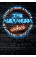 The ALEXANDRIA Notebook: Vintage Blank Ruled Personalized & Custom Neon Sign Name Dotted Notebook Journal for Girls & Women. Wall Background. Funny Desk Accessories. Retro B