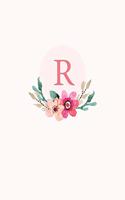 R: 110 Dot-Grid Pages Monogram Journal and Notebook with a Classic Light Pink Background of Vintage Floral Roses in a Watercolor Design Personalized In