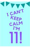 I Can't Keep Calm I'm 11!: Teal Blue Purple Balloons - Eleven 11 Yr Old Girl Journal Ideas Notebook - Gift Idea for 11th Happy Birthday Present Note Book Preteen Tween Basket 