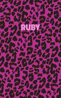 Ruby: Personalized Pink Leopard Print Notebook (Animal Skin Pattern). College Ruled (Lined) Journal for Notes, Diary, Journaling. Wild Cat Theme Design wi