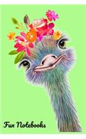 Fun Notebook: Lined Writing Notebook, 120 Pages - Pale Green with Colorful Ostrich