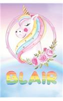 Blair: Blair's Unicorn Personal Custom Named Diary Planner Calendar Notebook Journal 6x9 Personalized Customized Gift For Someone Who's Surname is Blair Or