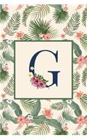G: Stylish Floral Monogram Initial G Notebook Blank Lined Paper Journal Gift for Women & Girls