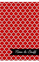 Notes & Stuff Lined Notebook With Red Moroccan Trellis Pattern Cover