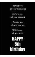 Behind you, all your memories. Before you, all your dreams. Around you, all who love you happy 5th birthday