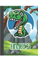 Anders: Wide Ruled Composition Notebook Dinosaur Boys Kids Personalized Journal for School Supplies - 110 pages 7.44x9.269