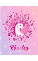 Charley: Unicorn Large Blank Primary Handwriting Learn to Write Practice Paper for Girls - Pink Purple Magical Horse Personalized Letter C Initial Custom Fir