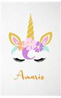 Amaris A5 Lined Notebook 110 Pages: Funny Blank Journal For Lovely Magical Unicorn Face Dream Family First Name Middle Last Surname. Unique Student Teacher Scrapbook/ Composition Great