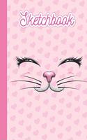 Sketchbook: Cute Blank Notebook for Sketching and Picture Space with Cat Face, Hearts and Stars, Unlined Paper Book for Drawing, Journaling and Doodling, Perfec