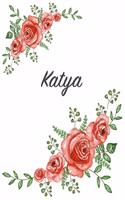 Katya: Personalized Composition Notebook - Vintage Floral Pattern (Red Rose Blooms). College Ruled (Lined) Journal for School Notes, Diary, Journaling. Flo