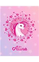 Alina: Unicorn Large Blank Primary Handwriting Learn to Write Practice Paper for Girls - Creative Pink Purple Magical Horse Personalized Letter A Initial C